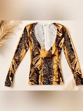Cache blouse sweater animal print cheetah leopard size medium m black yellow